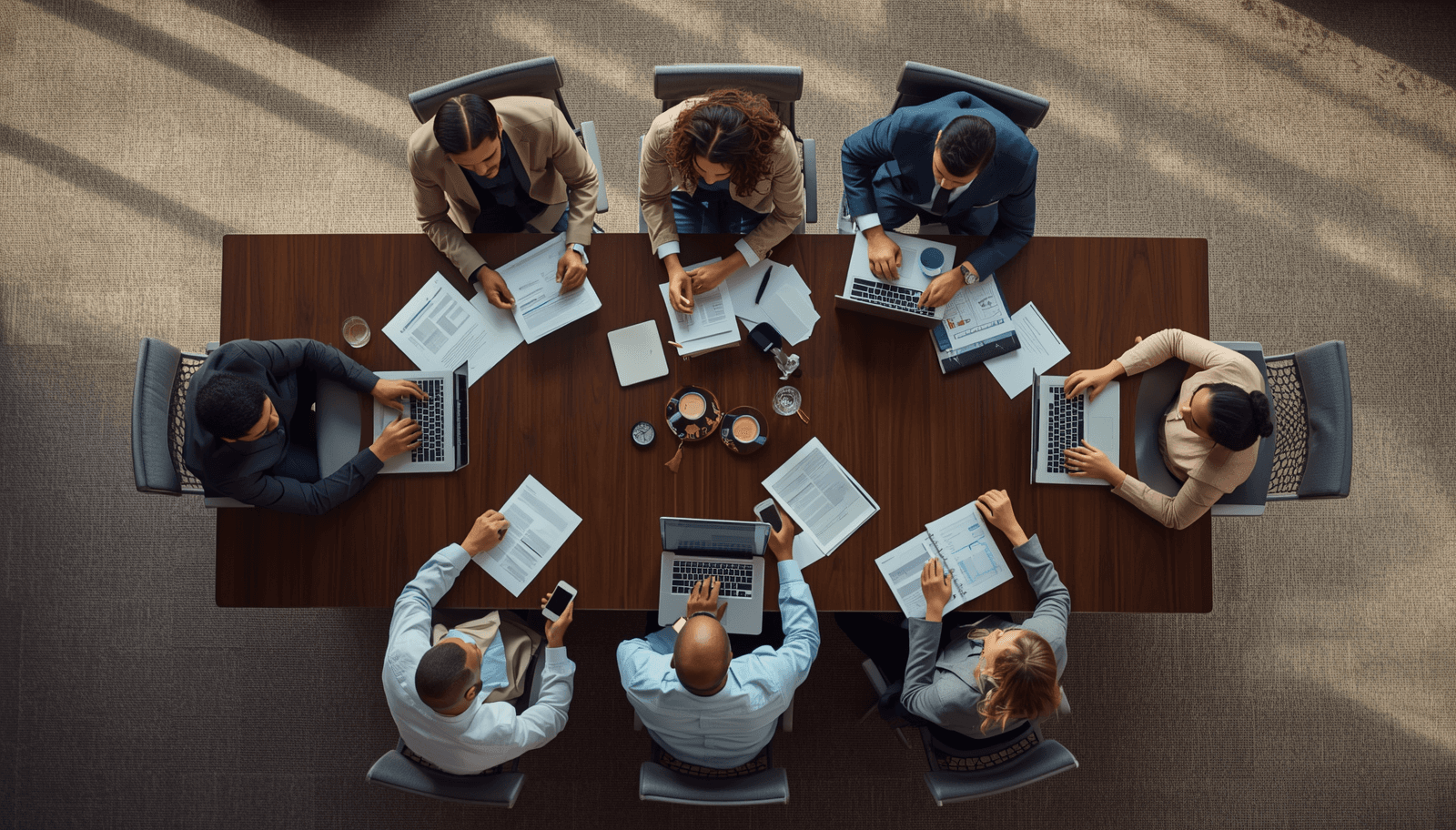 Business professionals collaborating in a boardroom